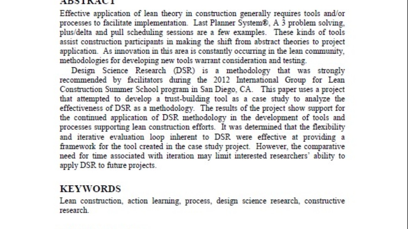 _A Case Study On Design Science Research as a Methodology For Developing Tools To Support Lean Construction Efforts