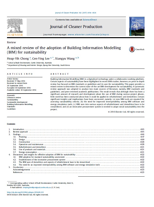 A Mixed Review Of The Adoption Of Building Information Modelling (BIM) For Sustainability