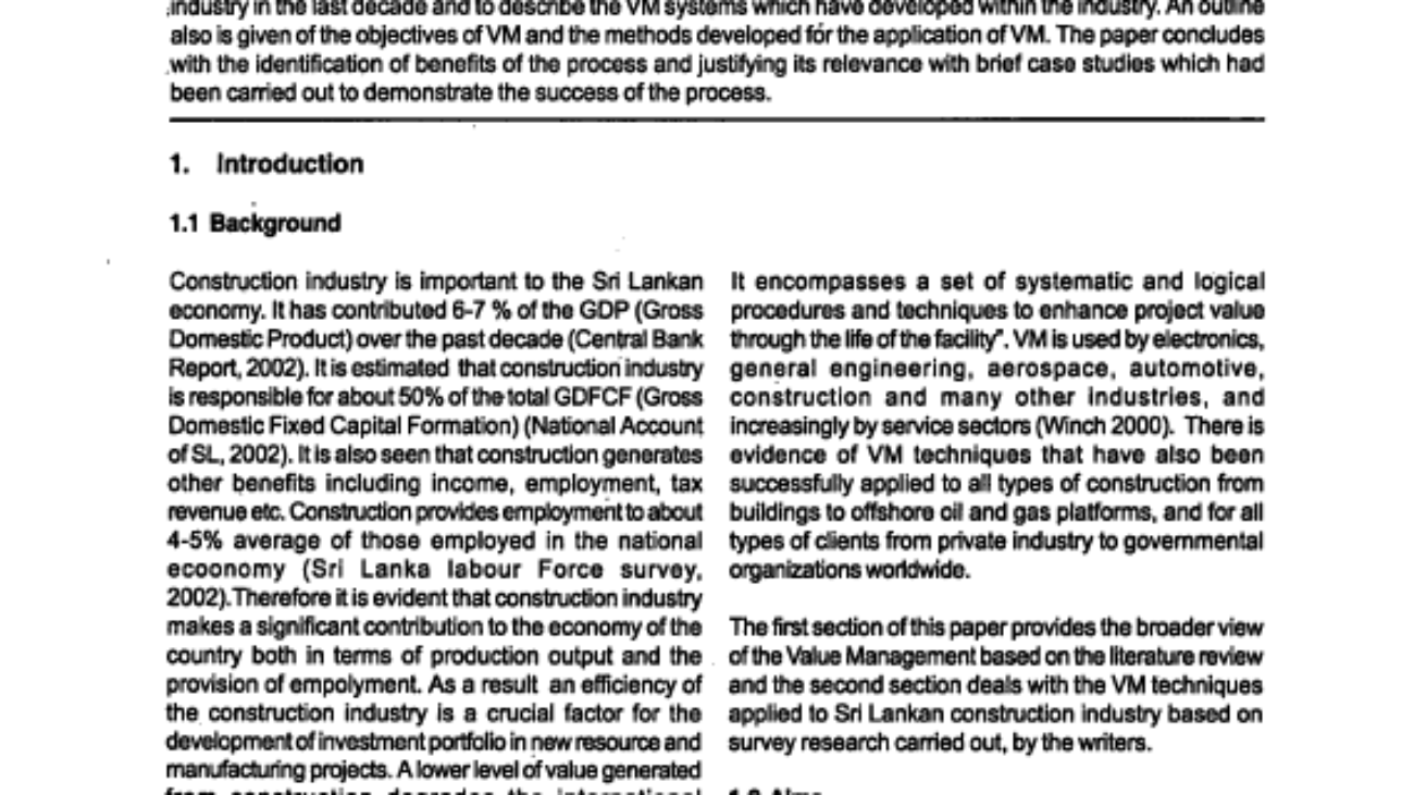 _Application Of Value Management In Construction