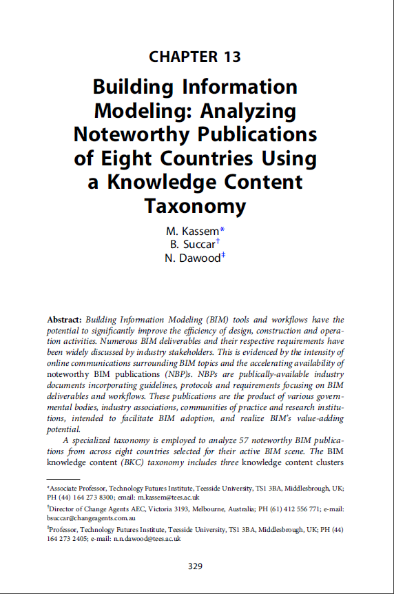 Building Information Modeling: Analyzing Noteworthy Publications of Eight Countries Using a Knowledge Content Taxonomy