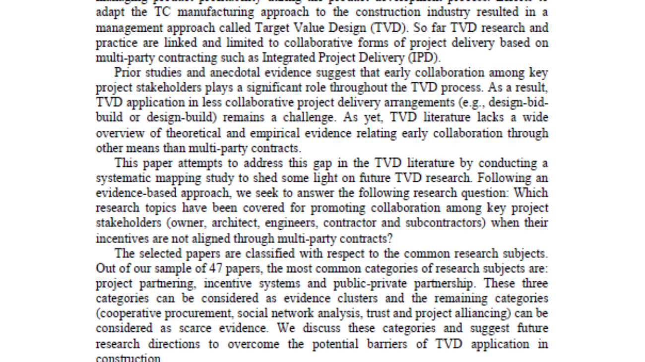 _Collaboration To Extend Target Costing To Non-multi-party Contracted Projects Evidence From Literature