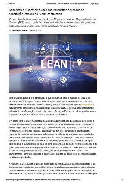 Conceitos e Fundamentos da Lean Production Aplicados na Construção, Através do Lean Construction