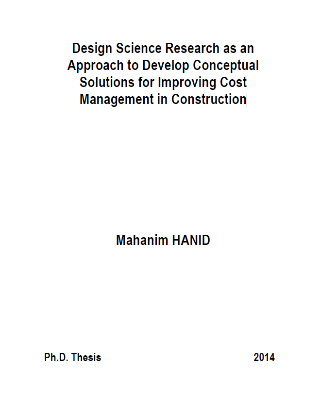 Design Science Research as An Approach To Develop Conceptual Solutions For Improving Cost Management In Construction