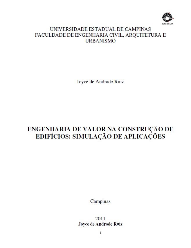Engenharia de Valor na Construção de Edifícios: Simulação de Aplicações