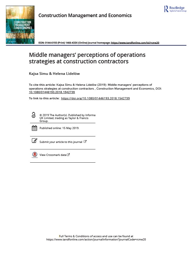 Middle Managers’ Perceptions Of Operations Strategies At Construction Contractors