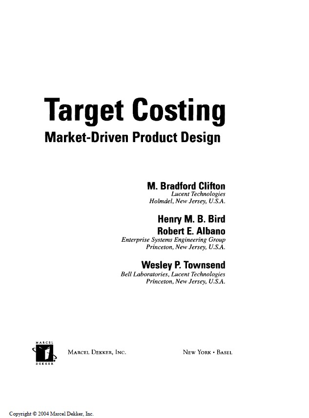 Target Costing Market-Driven Product Design