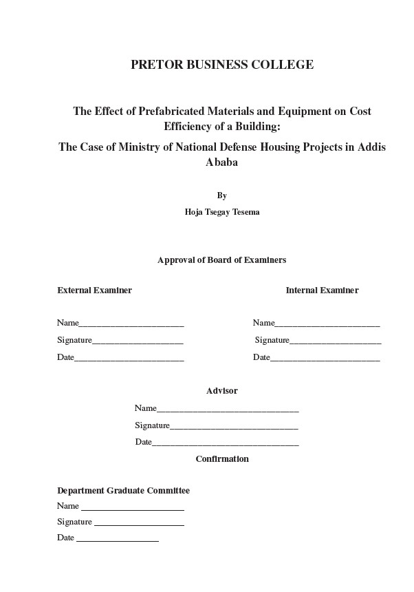 The Effect of Prefabricated Materials and Equipment on Cost Efficiency of a Building: The Case of Ministry of National Defense Housing Projects in Addis Ababa