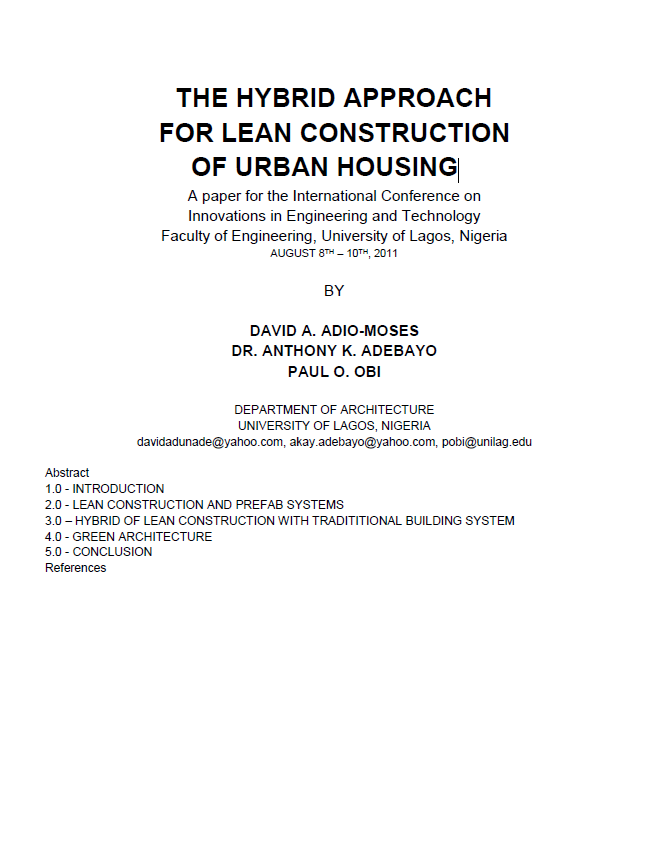 The Hybrid Approach For Lean Construction Of Urban Housing