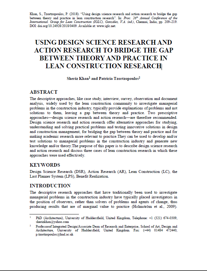 Using Design Science Research And Action Research To Bridge The Gap Between Theory And Practice In Lean Construction Research