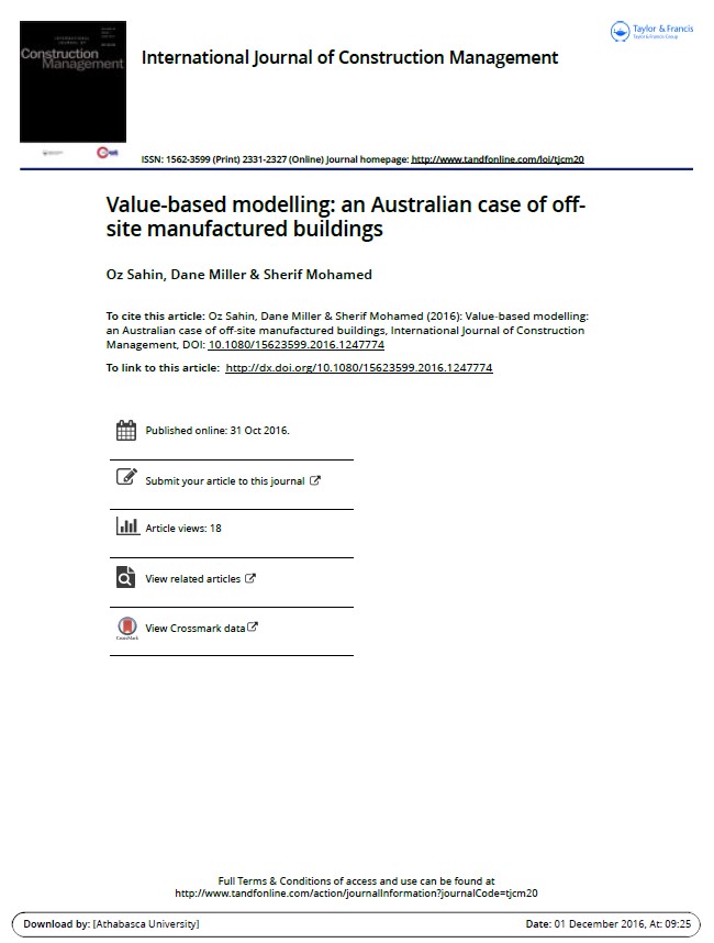 Value-based Modelling: An Australian Case Of Offsite Manufactured Buildings