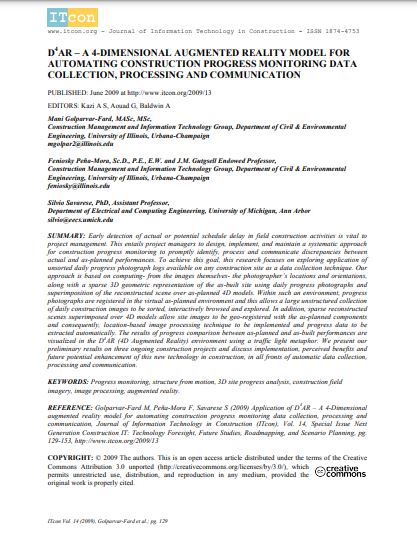 D4AR – A 4-Dimensional Augmented Reality Model For Automating Construction Progress Monitoring Data Collection, Processing And Communication