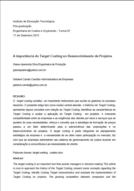 A importância do Target Costing no Desenvolvimento de Projetos