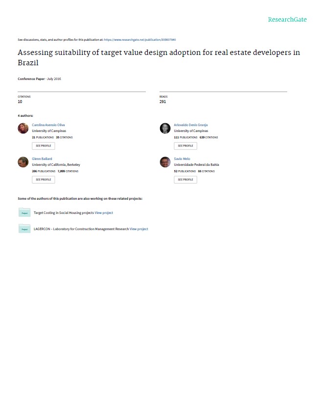 Assessing Suitability of Target Value Design Adoption for Real Estate Developers in Brazil