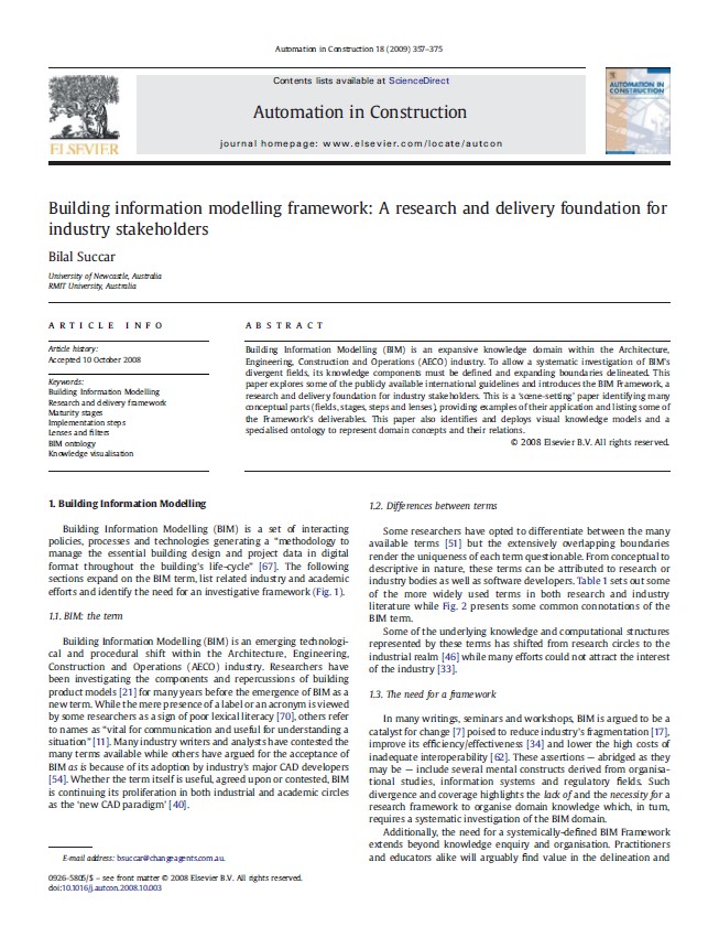 Building Information Modelling Framework: A Research And Delivery Foundation For Industry Stakeholders