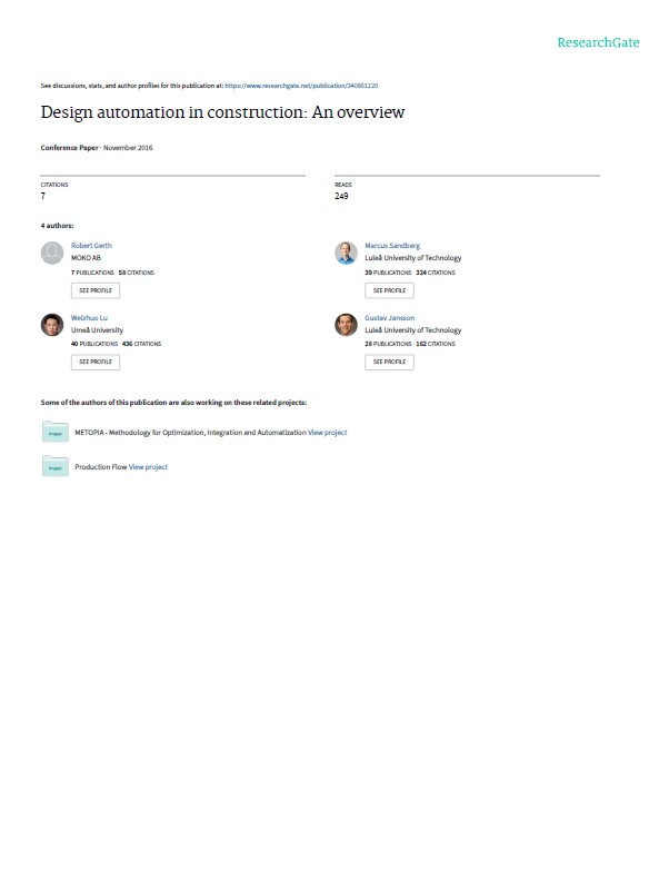 Design Automation In Construction – An Overview