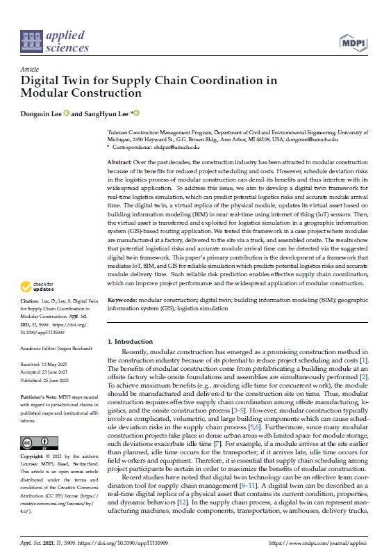 Digital Twin for Supply Chain Coordination in Modular Construction