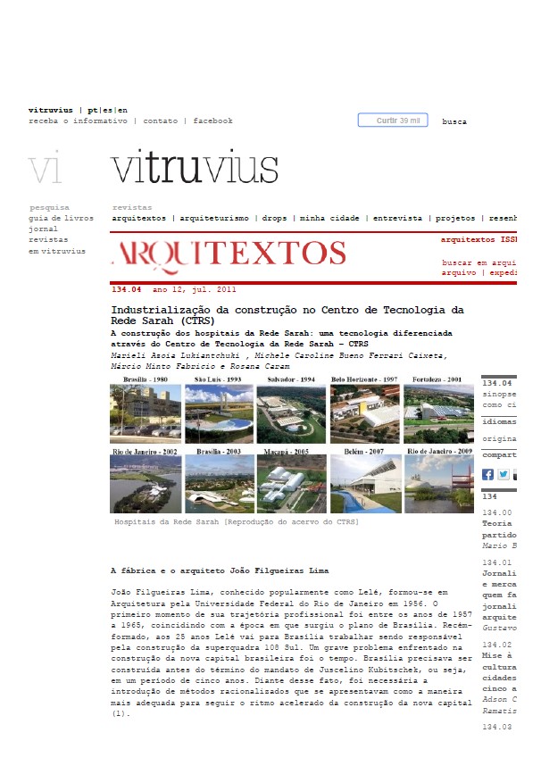 Industrialização da Construção no Centro de Tecnologia da Rede Sarah CTRS