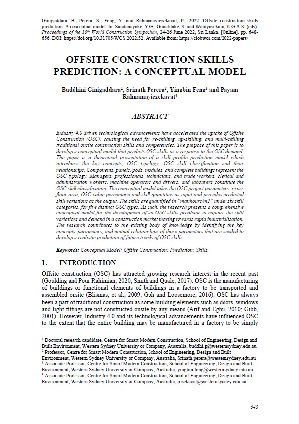 Offsite Construction Skills Prediction: a Conceptual Model