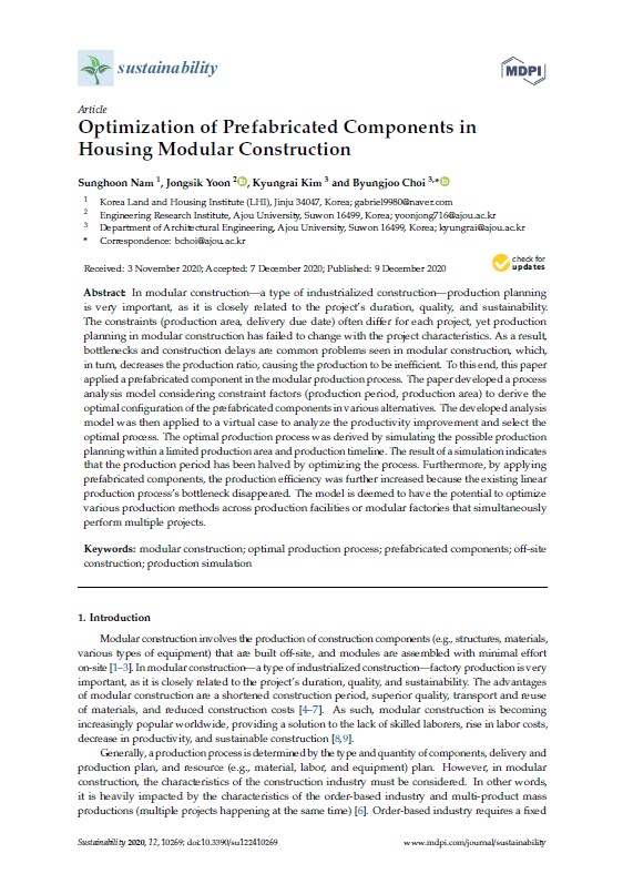 Optimization of Prefabricated Components in Housing Modular Construction