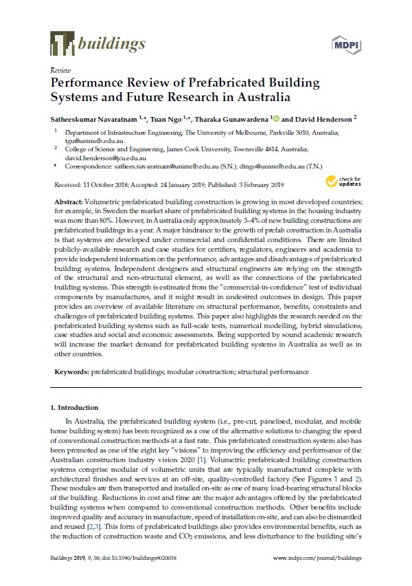 Performance Review of Prefabricated Building Systems and Future Research in Australia
