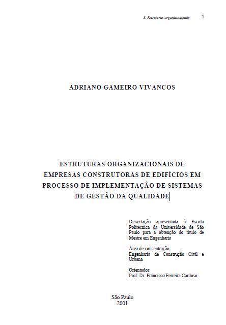 Estruturas Organizacionais De Empresas Construtoras De Edifícios Em Processo De Implementação De Sisetemas De Gestão Da Qualidade