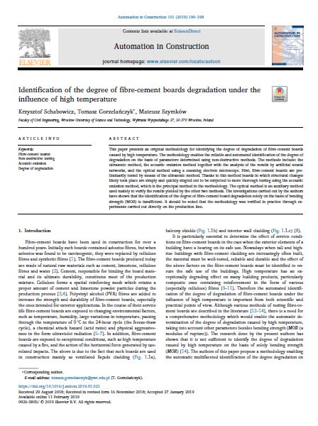 Identification Of The Degree Of Fibre-cement Boards Degradation Under The Influence Of High Temperature