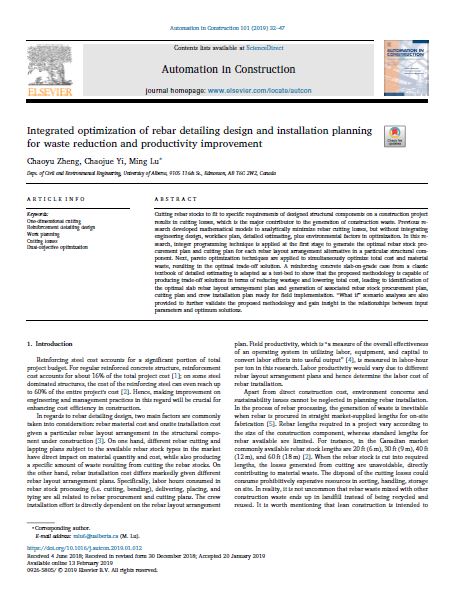 Integrated Optimization Of Rebar Detailing Design And Installation Planning For Waste Reduction And Productivity Improvement