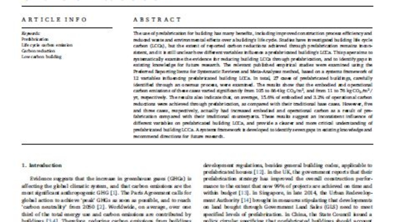 _Reducing Building Life Cycle Carbon Emissions Through Prefabrication Evidence From And Gaps In Empirical Studies