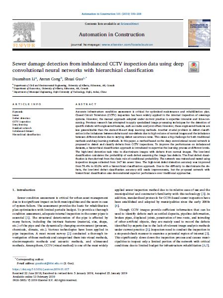 Sewer Damage Detection From Imbalanced Cctv Inspection Data Using Deep Convolutional Neural Networks With Hierarchical Classification