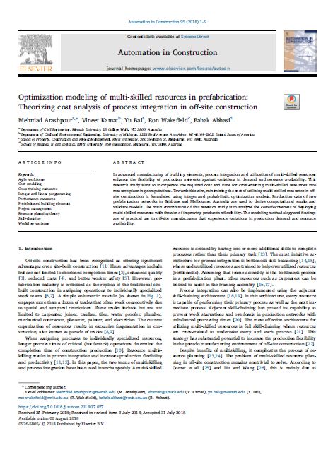 Optimization Modeling Of Multi-skilled Resources In Prefabrication: Theorizing Cost Analysis Of Process Integration In Off-site Construction