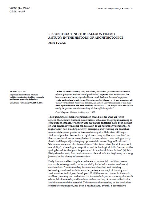 Reconstructing The Balloon Frame: A Study In The History Of Architectonics